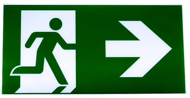 This exit sign image is breaking out of it's box!